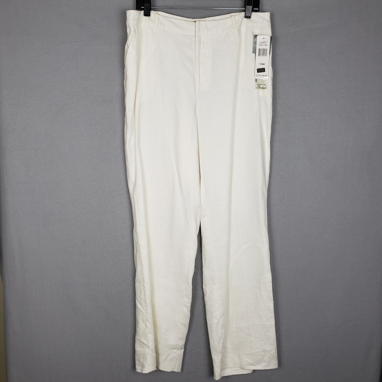 Ralph Lauren Size 14 100% Linen Casual Pants Cream White Coastal Summer Euro Nwt